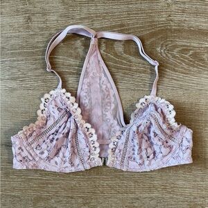 Victoria’s Secret Lace Halter unlined plunge Bra lavender front closure 32B